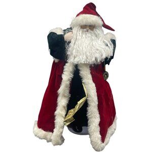 vintage Santa figurine doll brinn's 1991 red green foe fur bag hat toys 16" READ